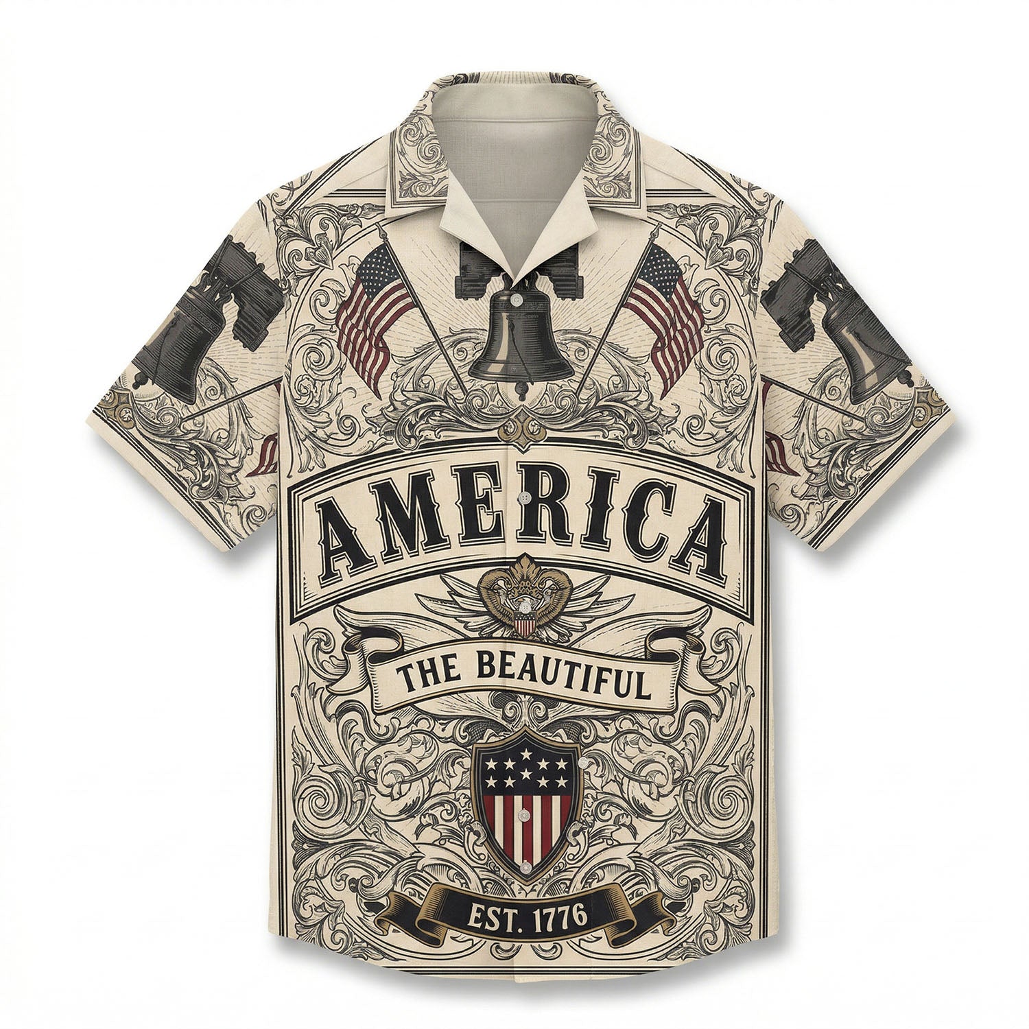 America The Beautiful 250th Anniversary Aloha Shirt - Vintage Liberty Bell 1776 2026 Patriotic Gift - Heritage Edition Hawaiian Button Down
