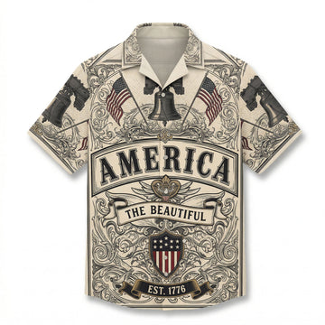 America The Beautiful 250th Anniversary Aloha Shirt - Vintage Liberty Bell 1776 2026 Patriotic Gift - Heritage Edition Hawaiian Button Down