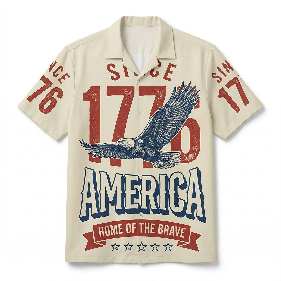 Full layout of the TKSGIFT 1776 American spirit shirt in vintage beige, celebrating the 250th anniversary of the USA.