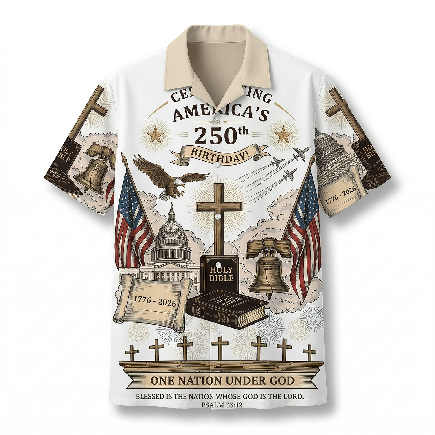 Celebrating Americas 250th Birthday Aloha Shirt One Nation Under God Patriotic Christian Gift Heritage Edition Hawaiian Button Down