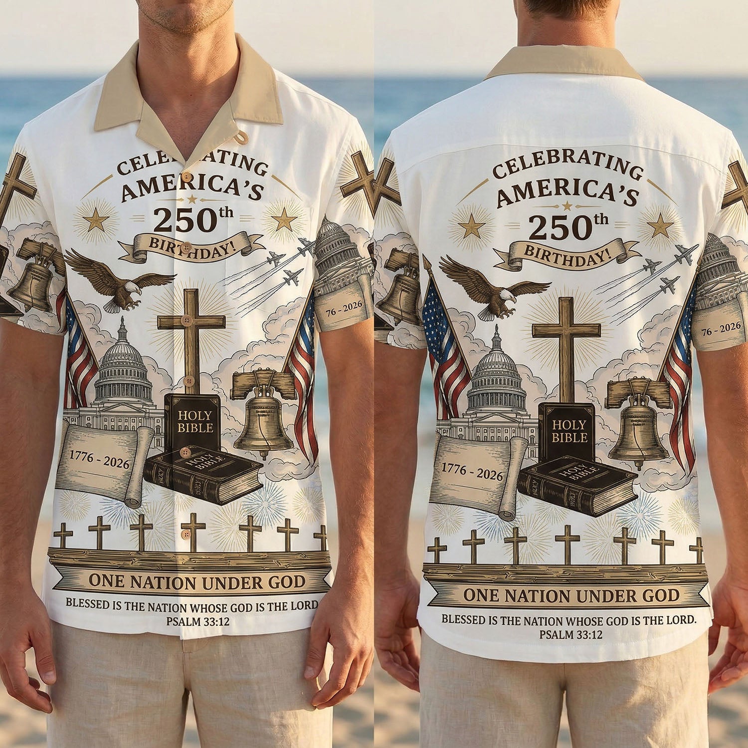 Celebrating Americas 250th Birthday Aloha Shirt One Nation Under God Patriotic Christian Gift Heritage Edition Hawaiian Button Down