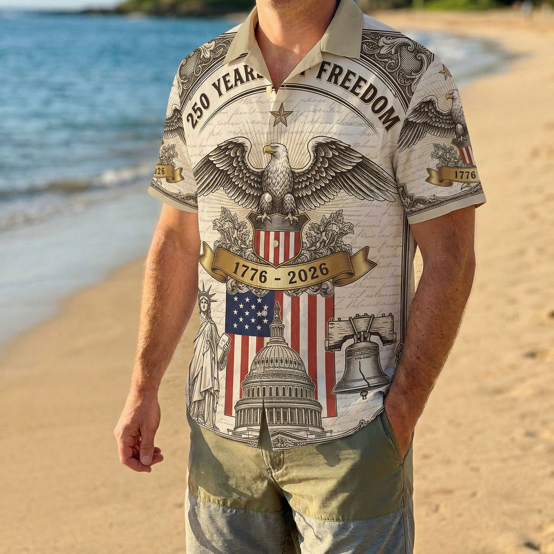 USA 250th Anniversary 1776 2026 Patriotic Hawaiian Shirt Vintage American Flag Stripes Eagle Men's Heritage Button Down Shirt