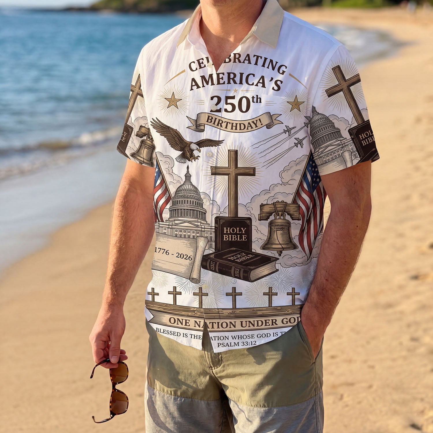Celebrating Americas 250th Birthday Aloha Shirt One Nation Under God Patriotic Christian Gift Heritage Edition Hawaiian Button Down