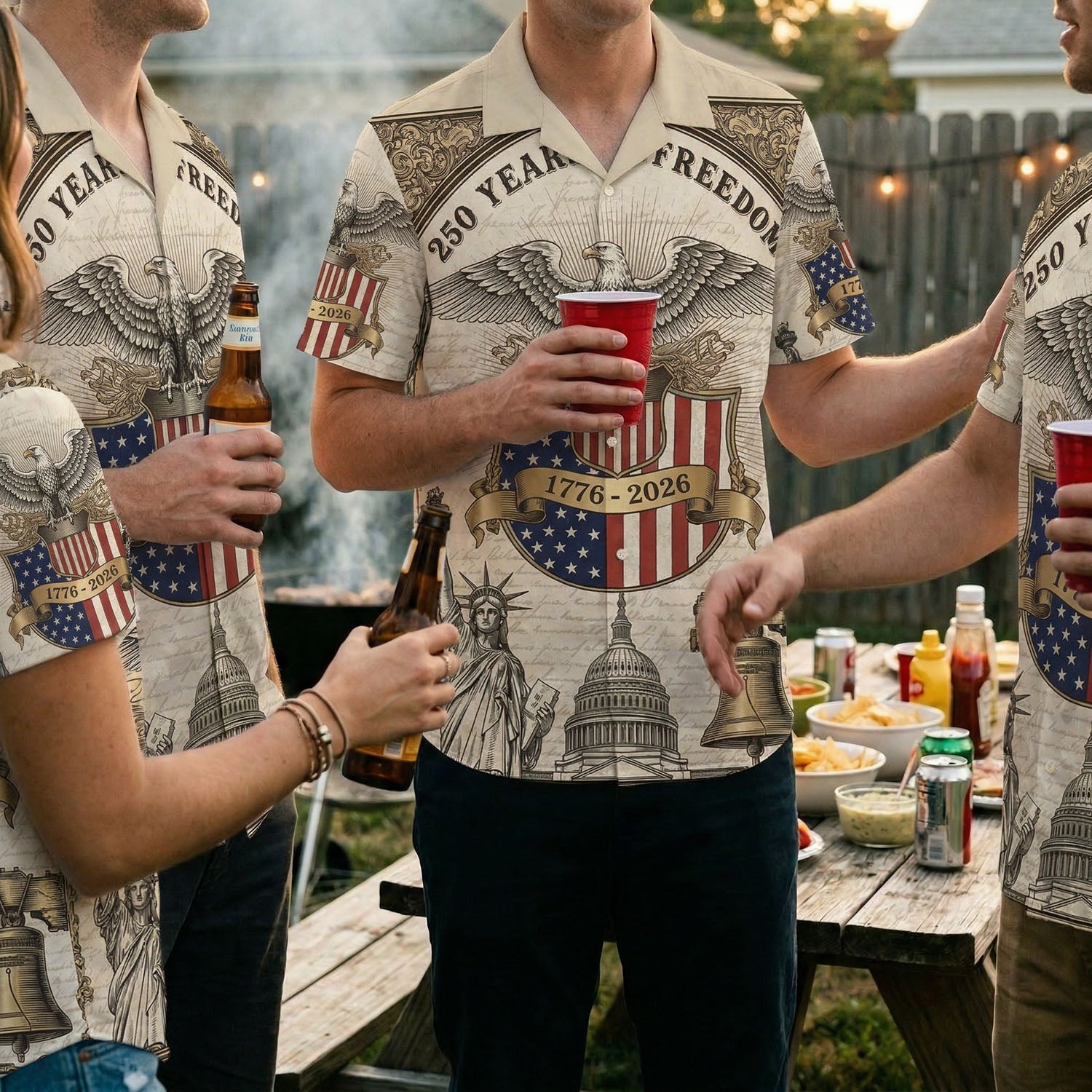250 Years of Freedom 1776 2026 Patriotic Hawaiian Shirt Vintage Liberty Bell Eagle Men's American Heritage Button Down Shirt