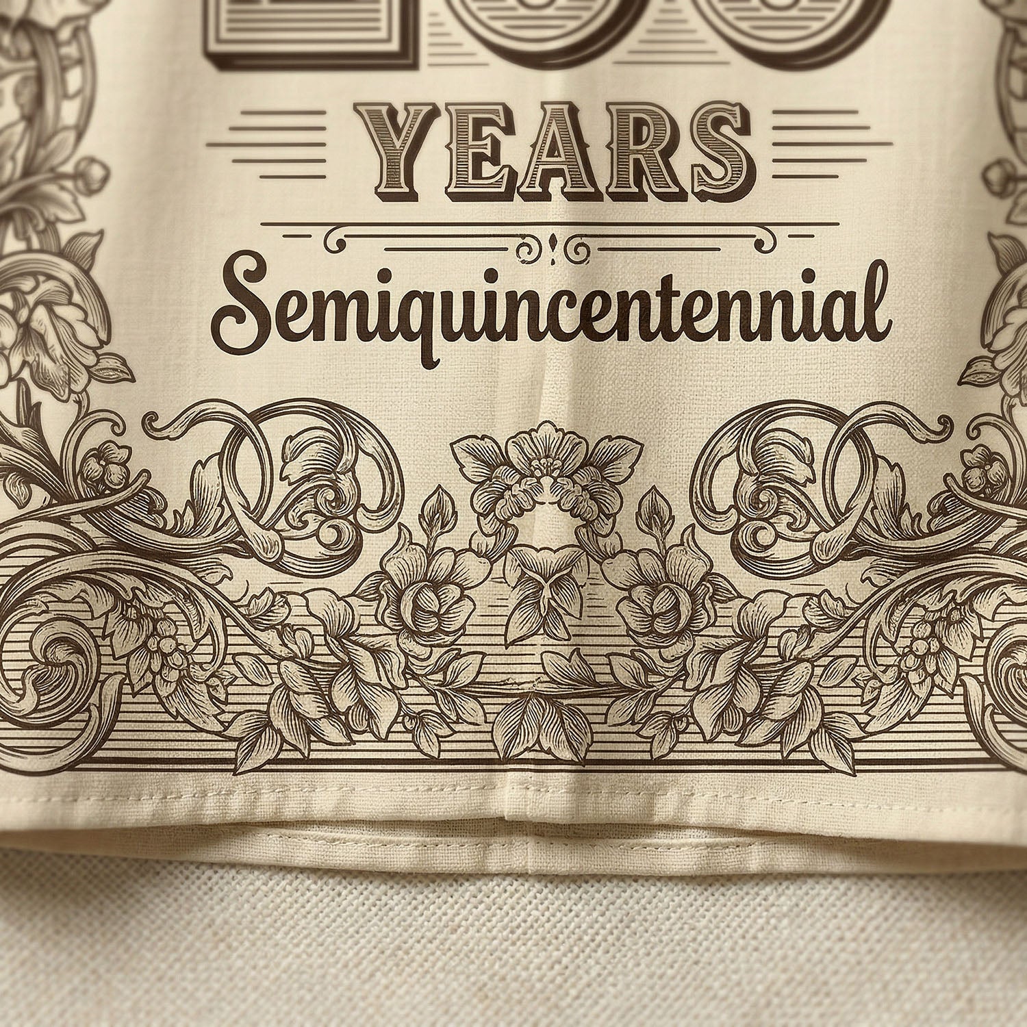 Macro close-up shot showing the high-quality fabric texture and the detailed engraved floral border at the bottom of the 250 Years Semiquincentennial shirt.