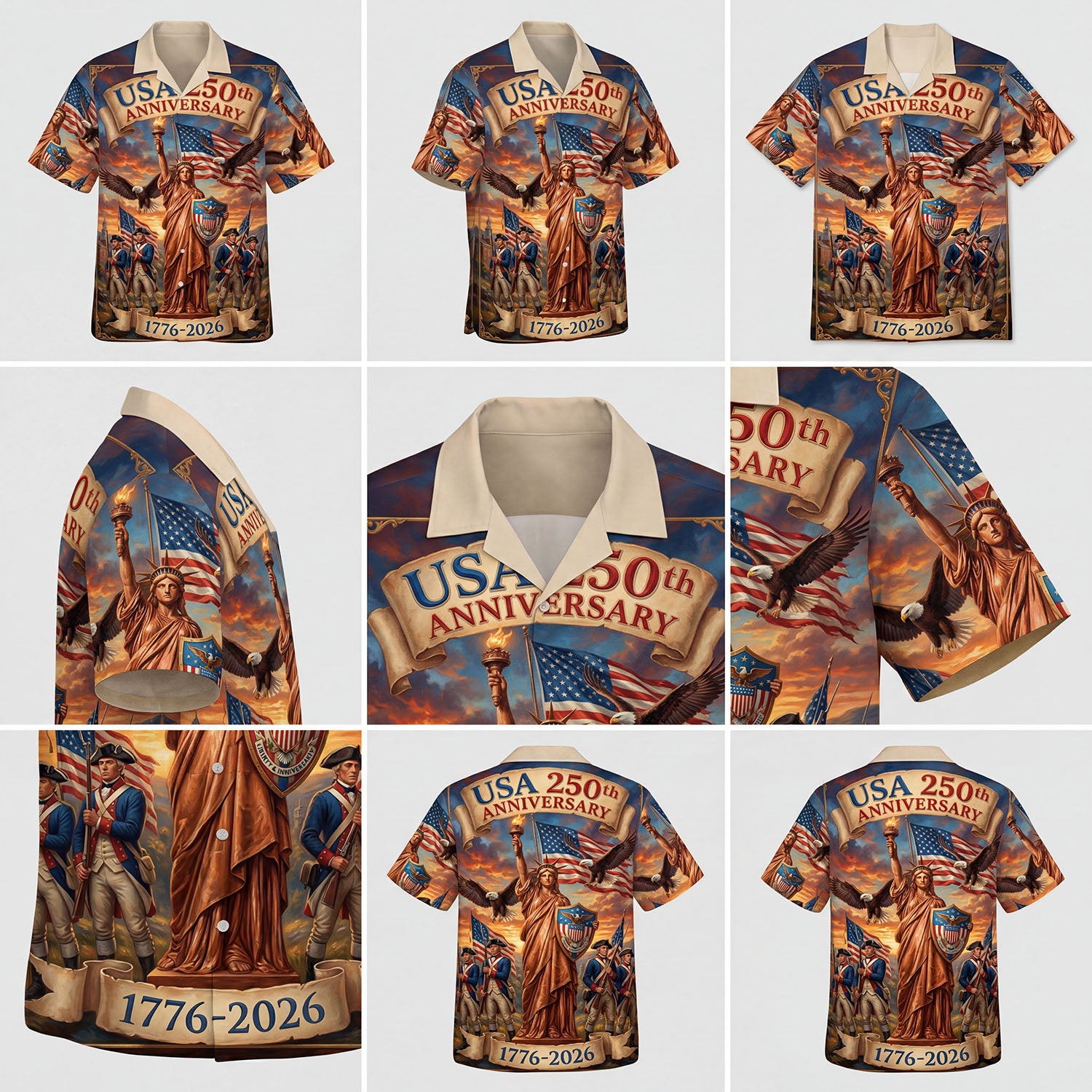 Detailed product showcase highlighting the rustic wood texture print and high-definition 3D graphics of the religious patriotic shirt.