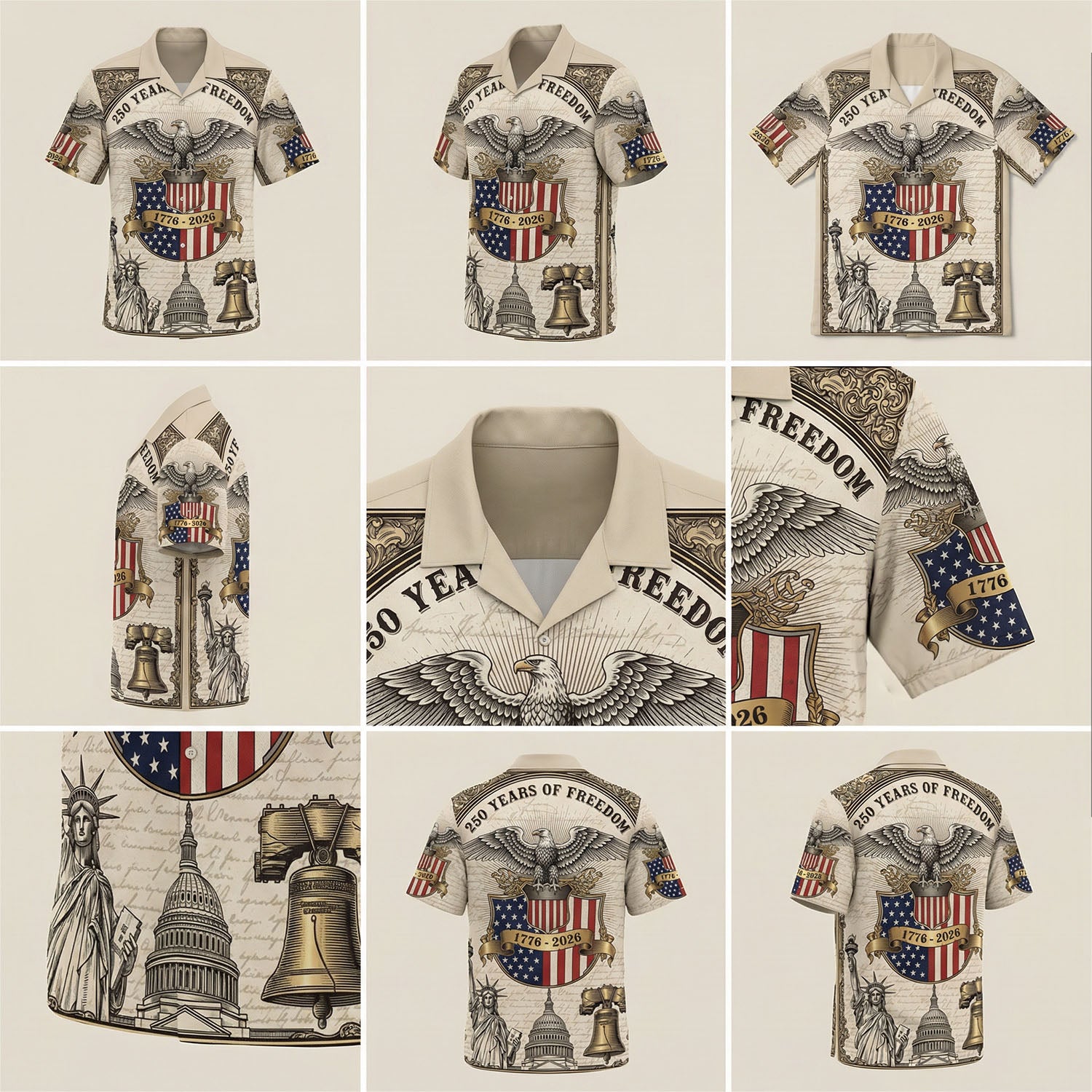 250 Years of Freedom 1776 2026 Patriotic Hawaiian Shirt Vintage Liberty Bell Eagle Men's American Heritage Button Down Shirt