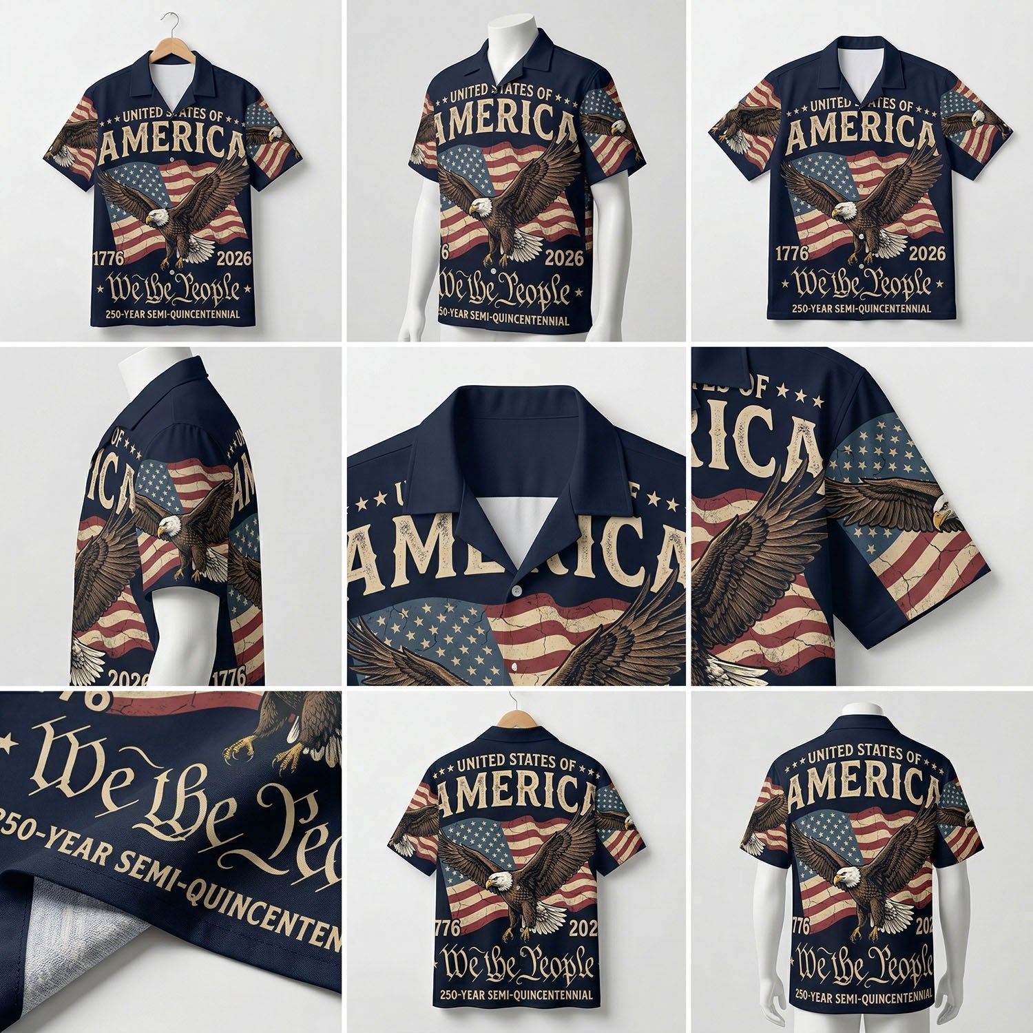 A detailed mockup collage showing multiple angles and intricate engraved artwork of the America The Beautiful patriotic shirt