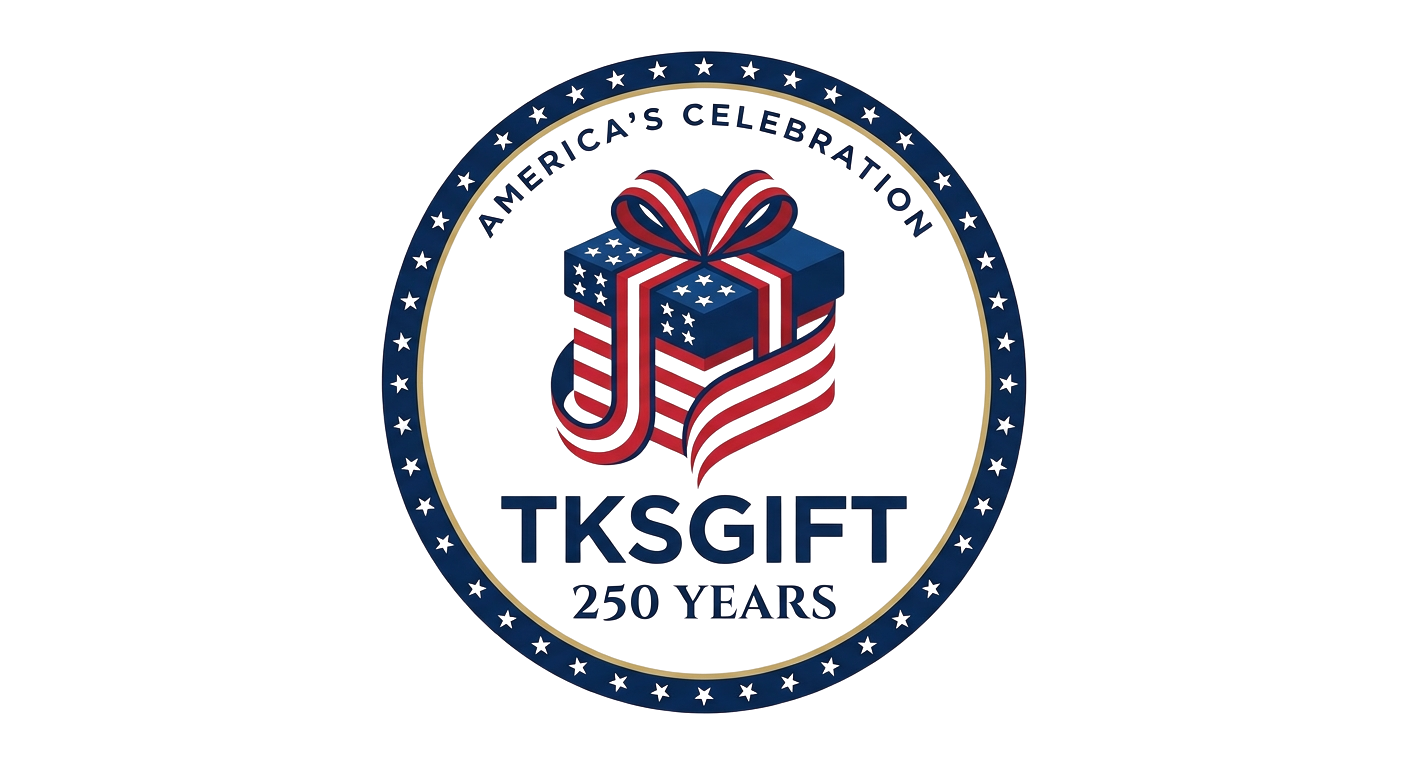 TKSGIFT logo celebrating America's Celebration with a gift box and American flag design.