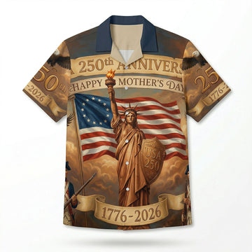 Main front view of a vintage patriotic Hawaiian Aloha shirt featuring "One Nation Under God" and 1776-2026 freedom anniversary heritage design by TKSGift.