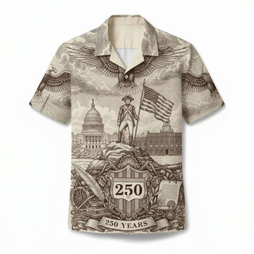 Main front view of a navy blue patriotic Hawaiian Aloha shirt featuring "We The People" Constitution and a bald eagle by TKSGift.