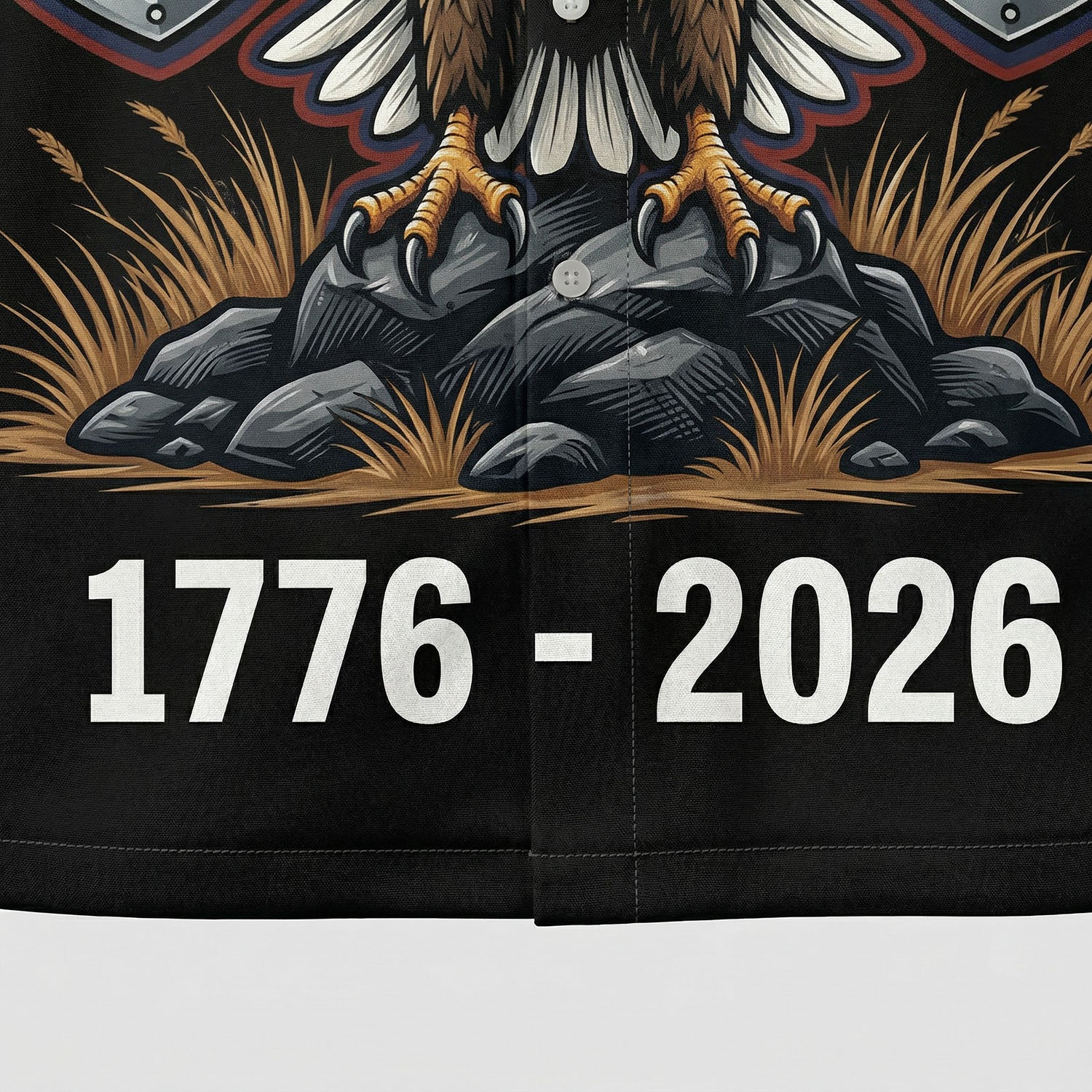 Macro close up of the premium fabric and high-definition 3D print showing the majestic eagle feathers and American flag stars.