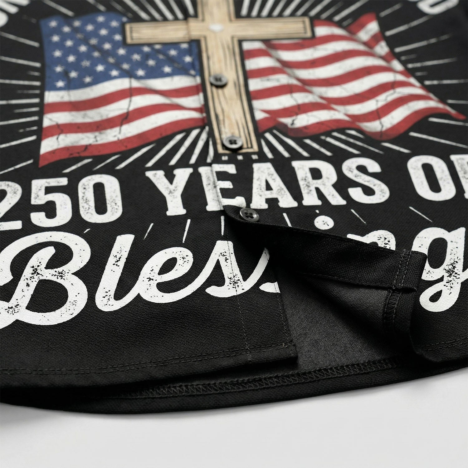 USA 250 Years of Blessings One Nation Under God Patriotic Hawaiian Shirt - Christian Cross American Flag Men's Aloha Heritage Button Down